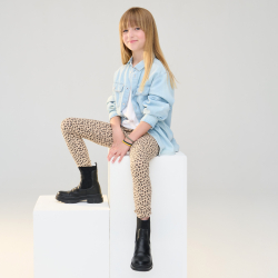 بنطلون (سروال) لاغينغ للفتيات من الجيرسي، باللون الأصفر مطبوع بنقشة جلد النمر